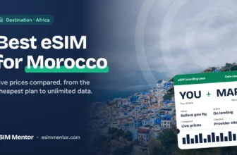 Best eSIM for Morocco: Chefchaouen's blue streets in the Rif Mountains, with an eSIM boarding pass to MAR